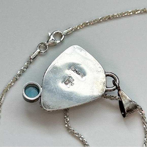 Gorgeous Signed Shimmering Blue Druzy Blue Topaz Sterling Silver Necklace - Picture 10 of 12